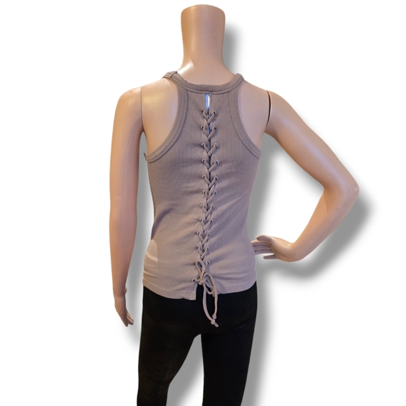 RAZZLE DAZZLE Women's Ribbed Tie Back Sleeveless Tank Top in Nude - Picture 7 of 16